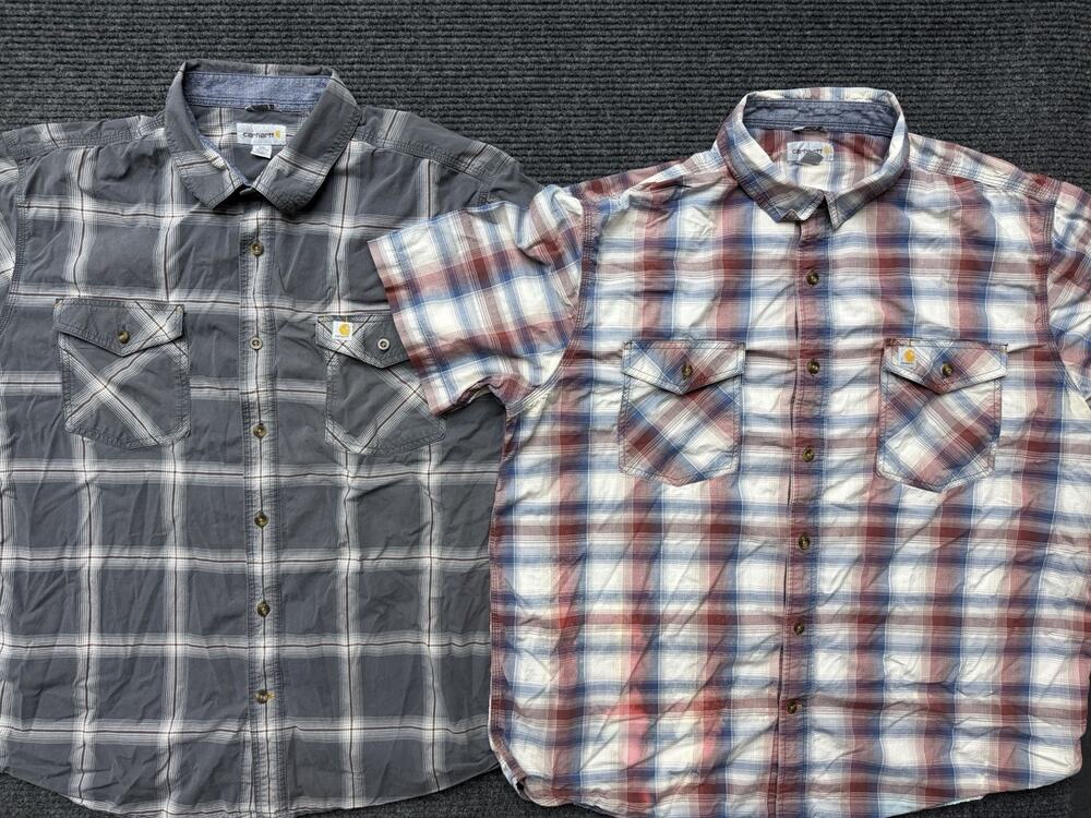 Lot of 2 Carhartt Men’s 2XL Plaid Short Sleeve Button Up Work Shirts 100317